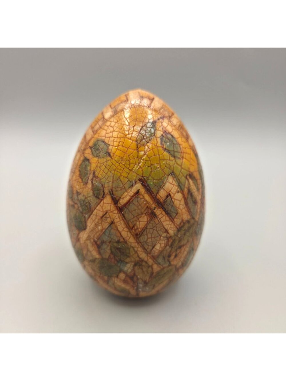 Priscilla Evars Signed Wooden Egg Secret Gardens Hand Painted Crackle Art Decor